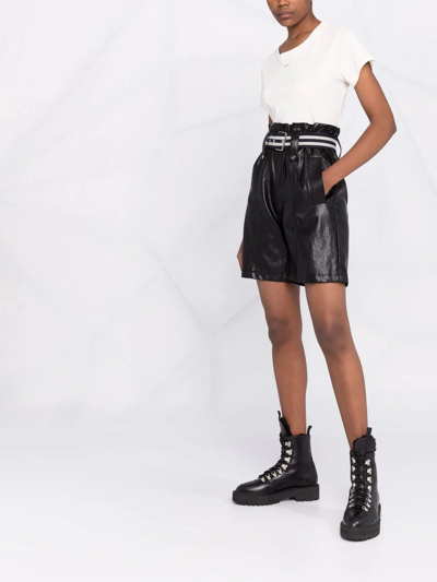 Shop Pinko Belted Faux-leather Shorts In Black