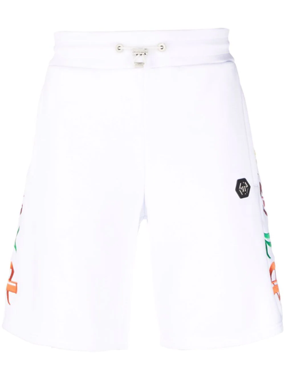 Shop Philipp Plein Gothic Plein Track Shorts In White