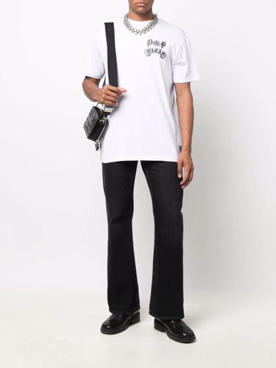Shop Philipp Plein Gothic Plein Logo-print Crew-neck T-shirt In White