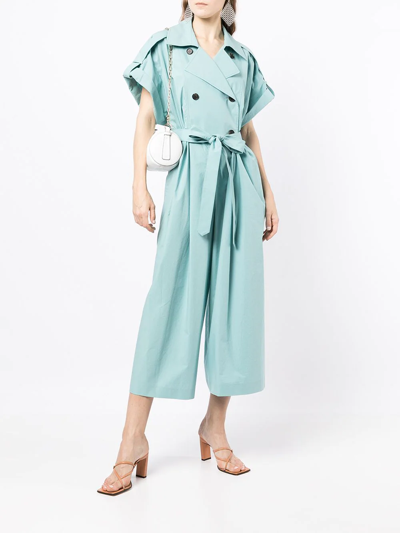 Shop Juunj Double-breasted Trench Jumpsuit In Blue