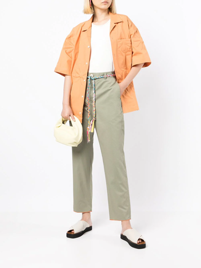 Shop Mira Mikati Belted Cotton Straight Trousers In Green