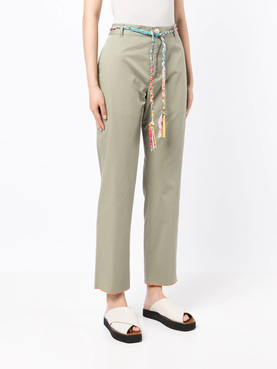 Shop Mira Mikati Belted Cotton Straight Trousers In Green