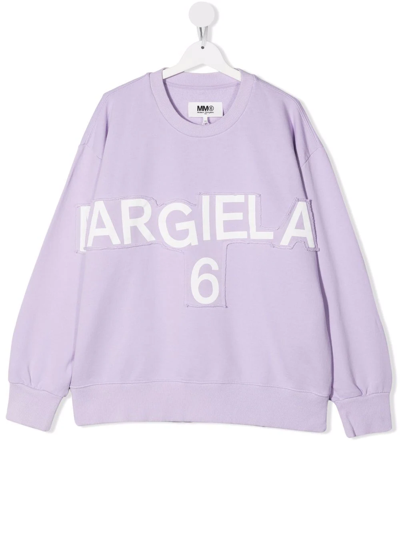Shop Mm6 Maison Margiela Teen Logo-print Sweatshirt In Purple