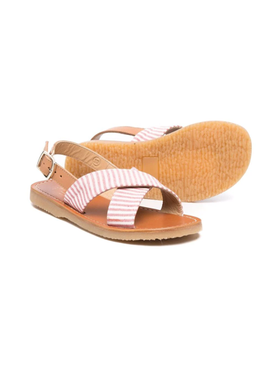 Shop Bonpoint Striped Leather Sandals In Pink