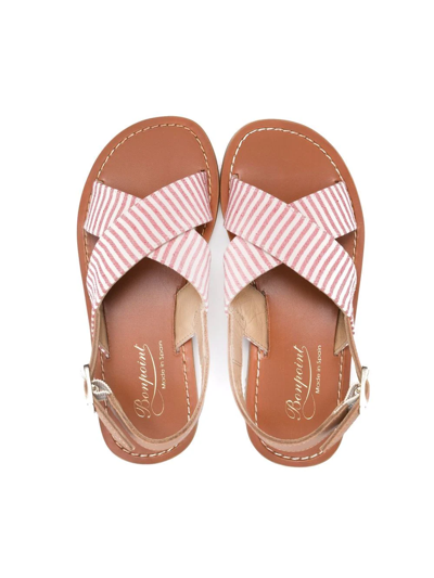 Shop Bonpoint Striped Leather Sandals In Pink