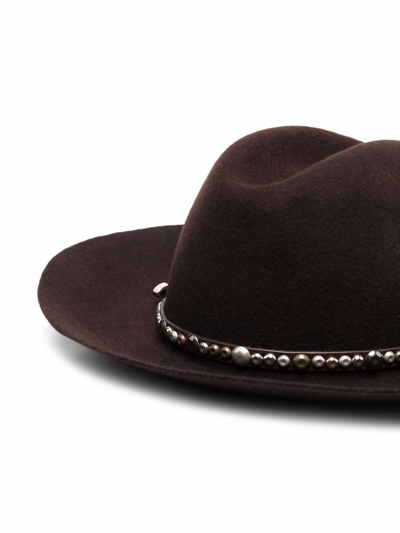 Golden Goose Wide-shaped Hat Adorned With Studs In Brown