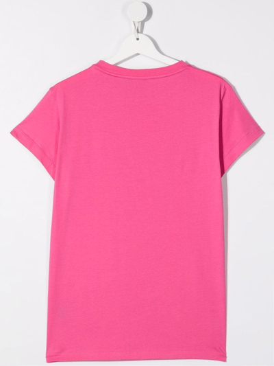 Shop Balmain Teen Embellished-logo T-shirt In Pink