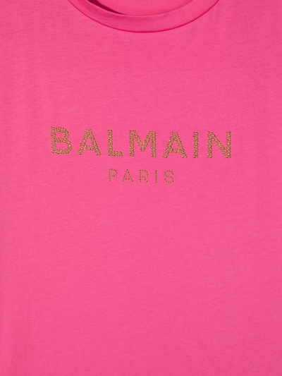 Shop Balmain Teen Embellished-logo T-shirt In Pink
