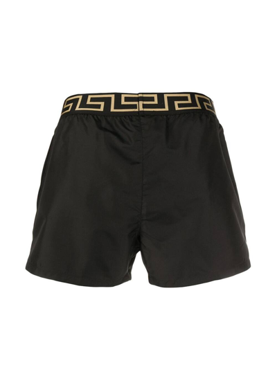 Shop Versace Man Black Nylon Swim Shorts With  Logo