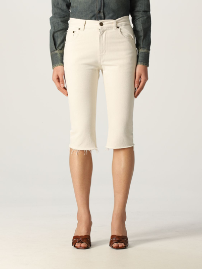 Shop Saint Laurent 5-pocket Denim Bermuda Shorts In White
