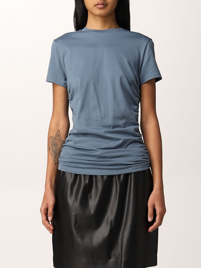 Shop Theory T-shirt In Cotton With Curl In Gnawed Blue