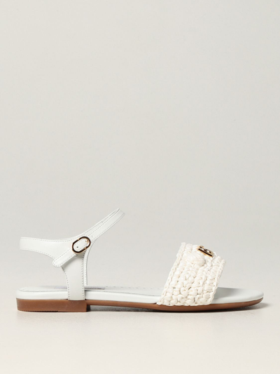 Shop Dolce & Gabbana Raffia Sandals In White