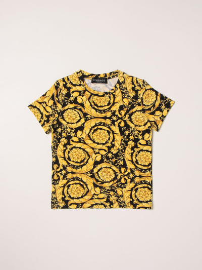 Shop Young Versace Versace Young Cotton T-shirt With Baroque Print In Black