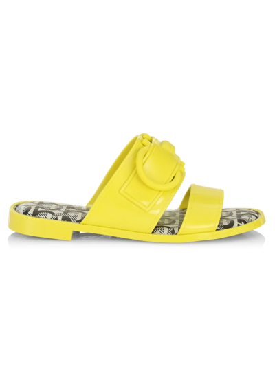 Shop Ferragamo Taryn Logo Flat Sandals In Canary Yellow