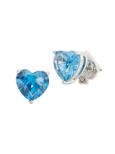 Shop Kate Spade Heart Silvertone & Cubic Zirconia Stud Earrings In Blue