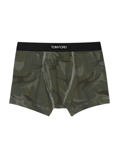 Shop Tom Ford Men's Logo Waistband Boxer Briefs In Deep Olive