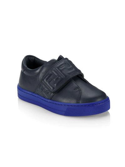 Shop Fendi Baby's Leather Grip-tape 3d Logo Sneakers In Blue