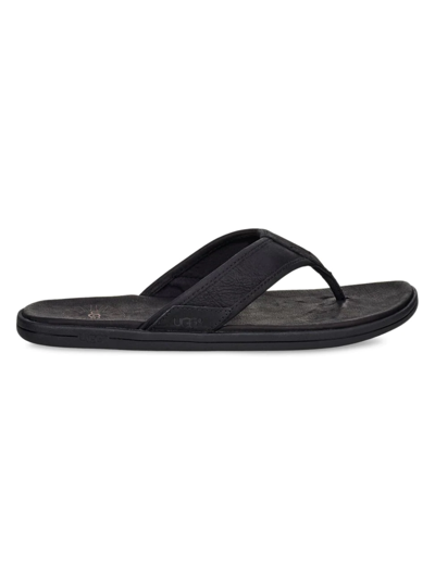 Shop Ugg Men's Seaside Flip Leather Flip Flops In Black