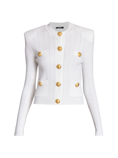 Shop Balmain Women's Knit Button-embellished Cardigan In Blanc
