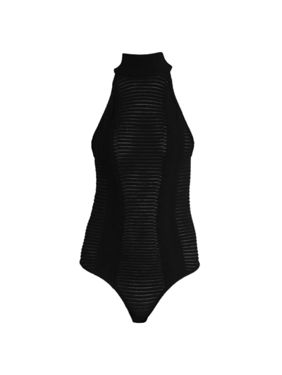 Shop Balmain Sleeveless Semi-sheer Bodysuit In Noir