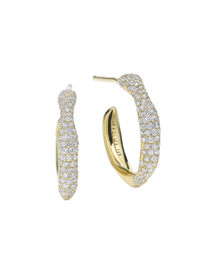Shop Ippolita Women's Stardust Squiggle Mini 18k Green Gold & Diamond Pavé Hoop Earrings