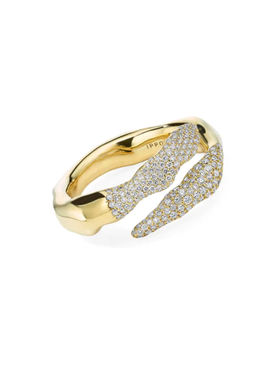 Shop Ippolita Women's Stardust Squiggle 18k Green Gold & Diamond Bypass Ring