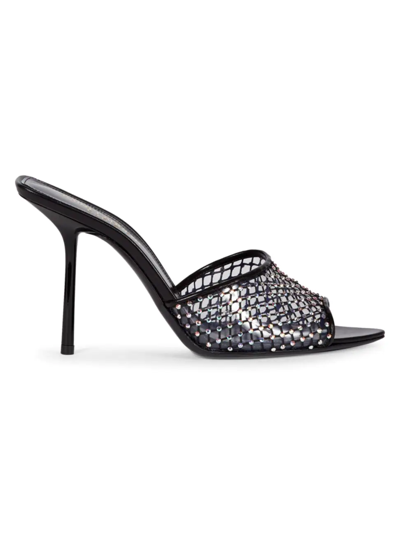 Shop Saint Laurent Women's Luz Crystal-embellished Netted Mules In Nero Crystal