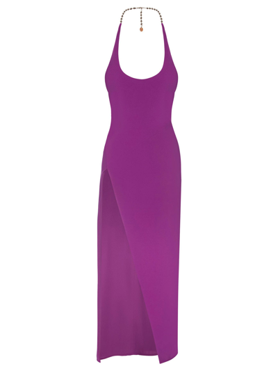 Shop Attico Corinne Slit Maxi Dress Violet