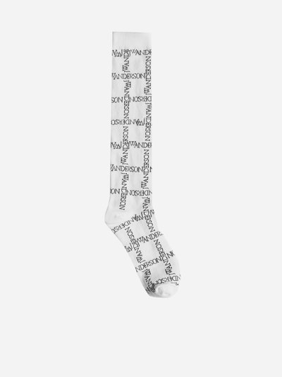 Shop Jw Anderson Grid Logo Stretch Cotton Socks