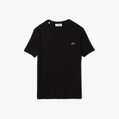 Lacoste Cotton V-neck T-shirt In Black