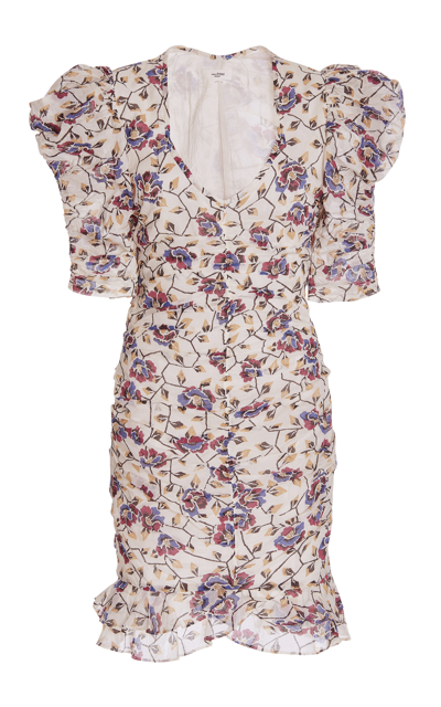 Shop Isabel Marant Étoile Women's Sireny Puff-sleeve Ruched Floral Cotton Mini Dress In Print