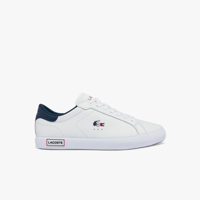 Lacoste Men's Powercourt Leather Tricolor Sneakers In White/navy/red | ModeSens