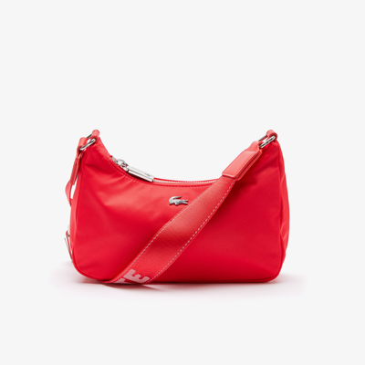 Shop Lacoste Unisex Metal Crocodile Branded Strap Nylon Shoulder Bag - One Size In Red