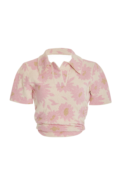 Shop Jacquemus Women's Le Bagnu Floral Cotton-blend Open-back Polo Shirt