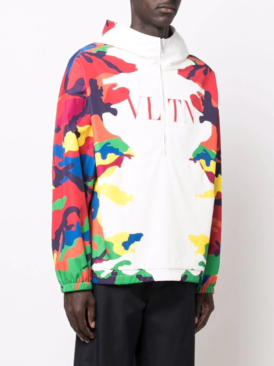Shop Valentino Camou7 Hooded Windbreaker In Weiss