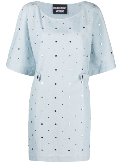 Shop Boutique Moschino Short-sleeved Studded Dress In Blau