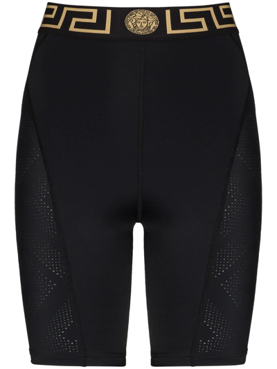 Shop Versace Greca Border Cycling Shorts In Black