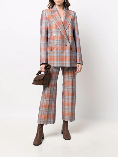 Shop Acne Studios Double-breasted Tartan Suit Jacket In Red