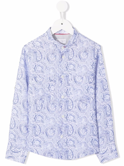 Brunello Cucinelli Paisley-print Button-up Shirt In Blue