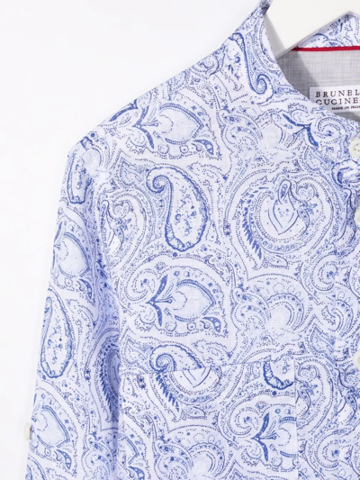 Brunello Cucinelli Paisley-print Button-up Shirt In Blue