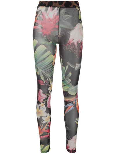 Shop Philipp Plein Floral-print Leggings In Black