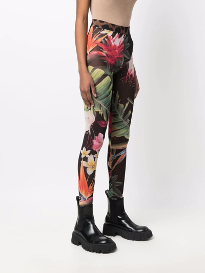 Shop Philipp Plein Floral-print Leggings In Black