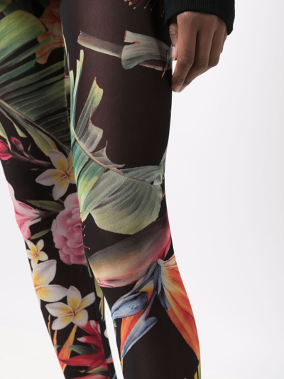 Shop Philipp Plein Floral-print Leggings In Black