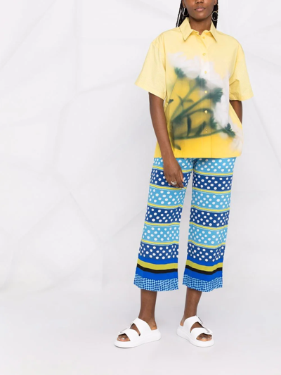 Shop Marni Polka-dot Print Cropped Silk Trousers In Blue