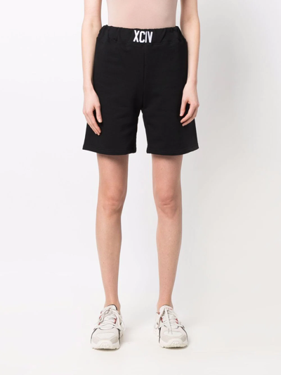 Shop Gcds Logo-print Cotton Shorts In Black