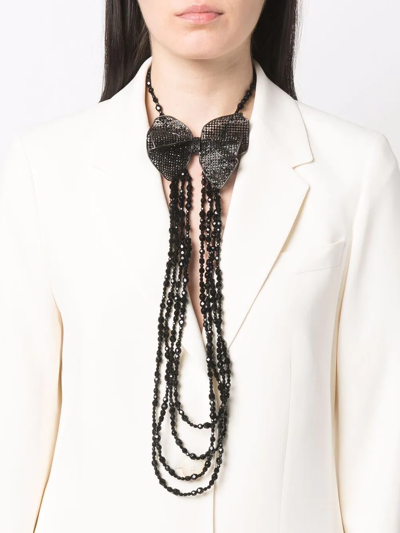 Pre-owned Chanel 2009 Beaded Bow-motif Necklace In Black