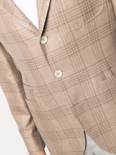 Shop Brunello Cucinelli Check-print Single-breasted Blazer In Neutrals