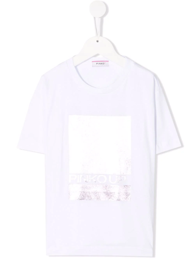 Shop Pinko Metallic-detail T-shirt In White