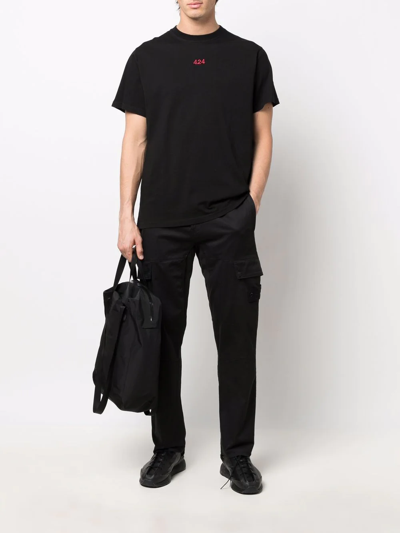 Shop 424 Embroidered-logo T-shirt In Black