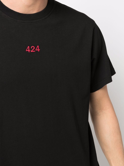 Shop 424 Embroidered-logo T-shirt In Black